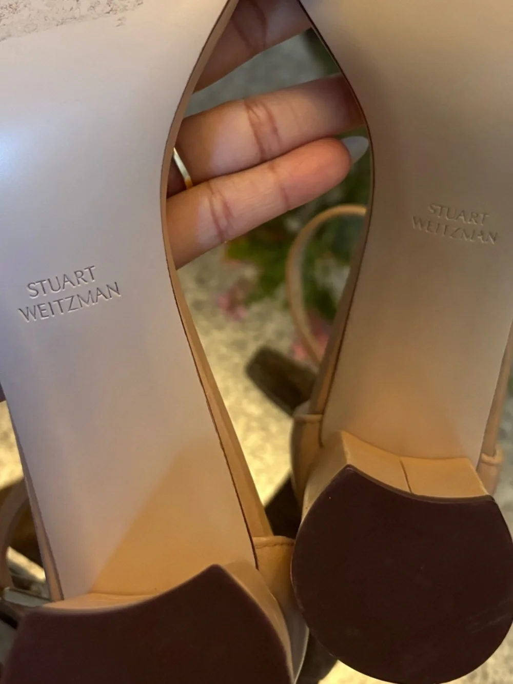 Stuart Weitzman Blush Nude Ankle Strap Block Heel Sandals